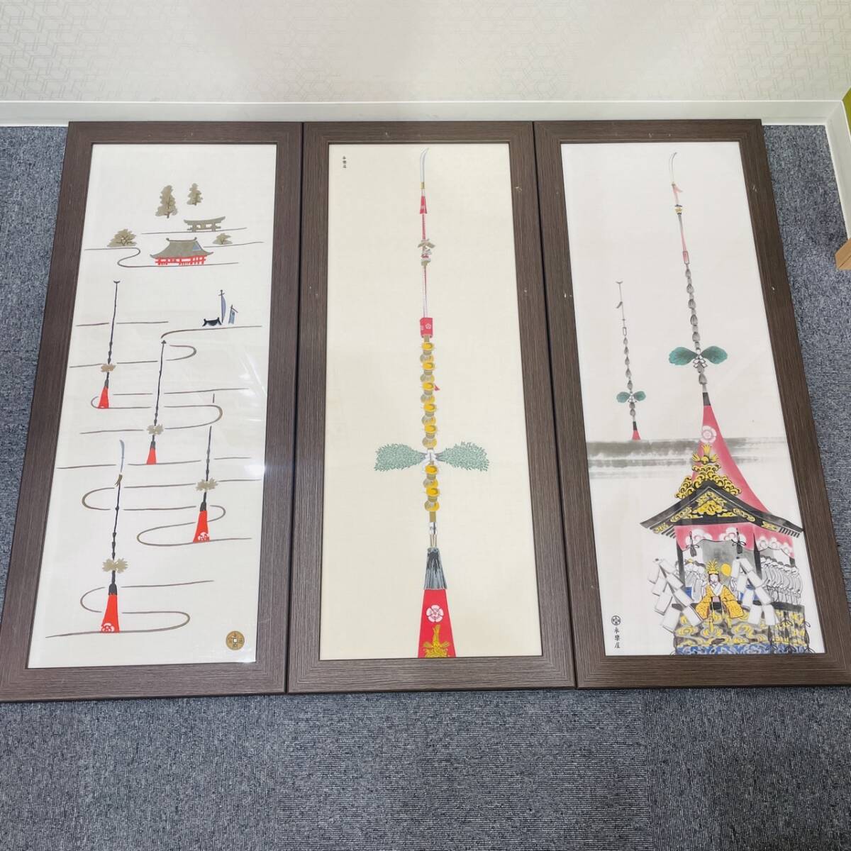 [H11533OR] 1 иен ~ Eiraku магазин рука ... рама ввод 3 позиций комплект рама размер длина примерный 96c=m ширина примерный 41cm интерьер Kyoto мир рисунок искусство изобразительное искусство 