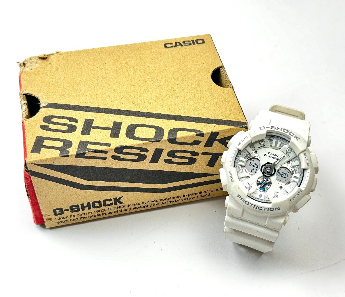 rm)CASIO カシオ G-SHOCK GA-120A デジアナ ホワイト 腕時計 箱付 中古の画像9