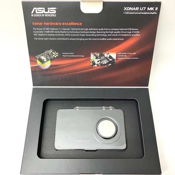 t)ASUS Xonar U7 MKII ヘッドホンアンプ内蔵&7.1ch USBサウンドカード 114dB ブラック 中古 ※簡易動作確認済み 箱/取扱説明書/ケーブル有の画像1