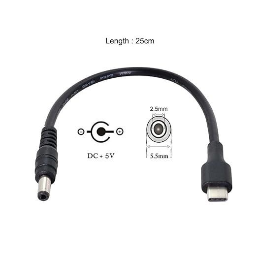 Type C USB-C - DC 5.5 2.5mm 電源プラグ延長充電ケーブル 20cm用