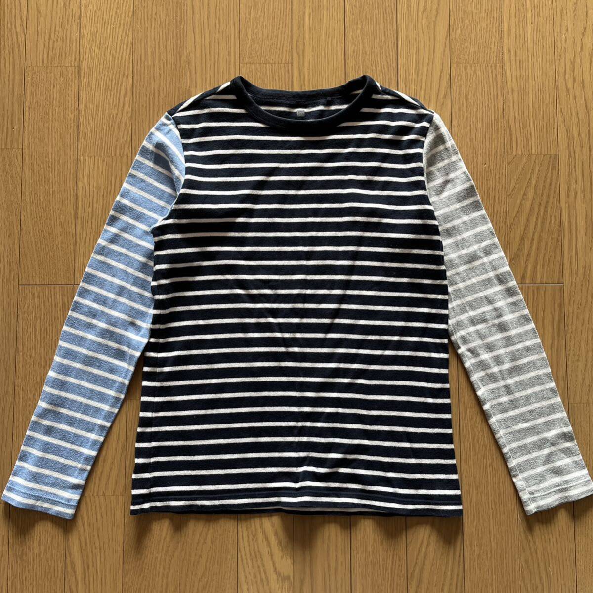  Uniqlo tops 150 cut and sewn border navy blue color light blue grey long sleeve cut and sewn 