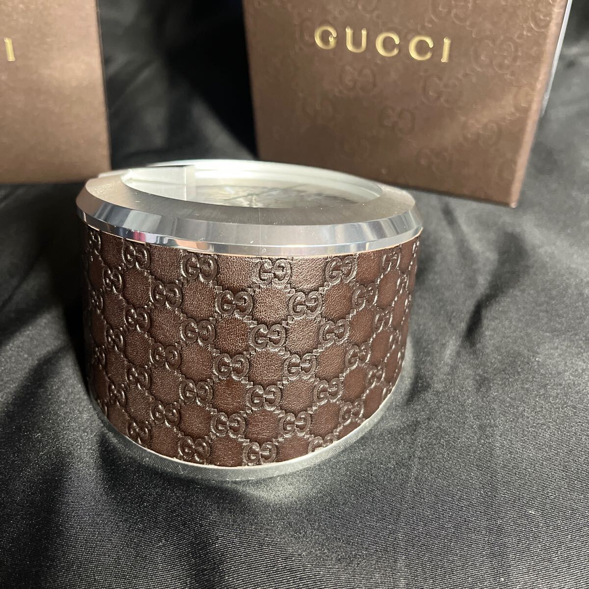 GUCCI 置時計箱付き箱付 説明書付きグッチ GUCCI シェリーライン グッチシマ Gクロック クォーツ 時計 テーブルロック ブラウン文字盤 