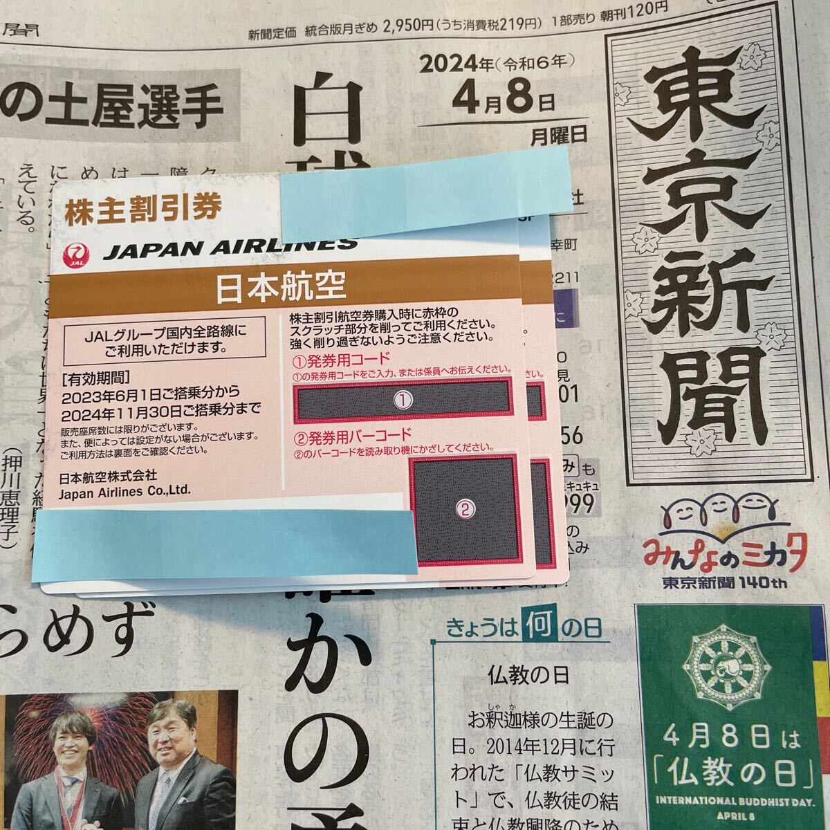 JAL株主優待券2枚 その2の画像1