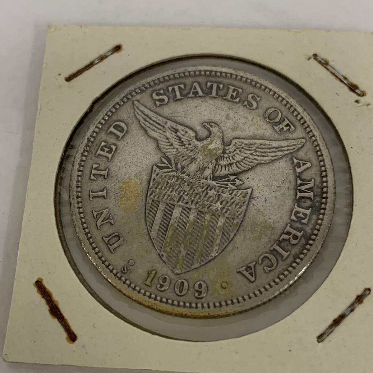 古銭 アメリカ領フィリピン FILIPINAS 1 ペソ 1909年 銀貨 硬貨 現状品 カ4_画像4