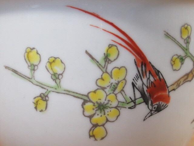 ◆古い植木鉢◆『梅花之図』◆粉彩色絵：景徳鎮正源製◆外縁丸鉢◆中国盆器◆の画像3