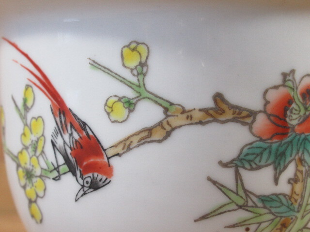 ◆古い植木鉢◆『梅花之図』◆粉彩色絵：景徳鎮正源製◆外縁丸鉢◆中国盆器◆の画像4