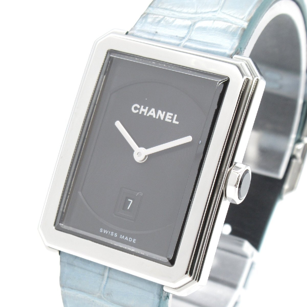 CHANEL シャネル 腕時計 ボーイフレンド 腕時計 ウォッチ ブラック系 ステンレススチール クロコレザーベルト 中古 レディース_画像3