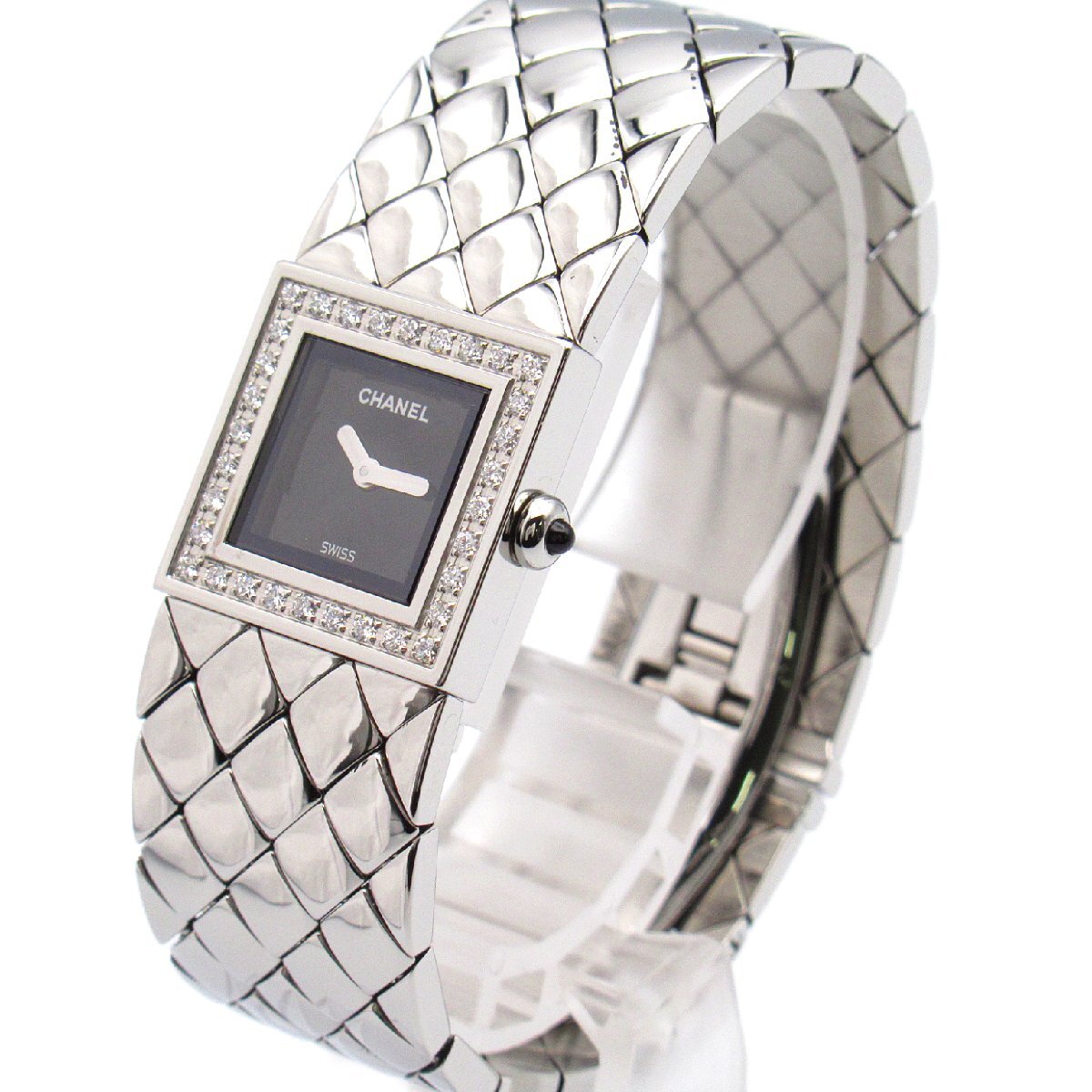  Chanel matelasse diamond bezel brand off CHANEL stainless steel wristwatch SS used lady's 