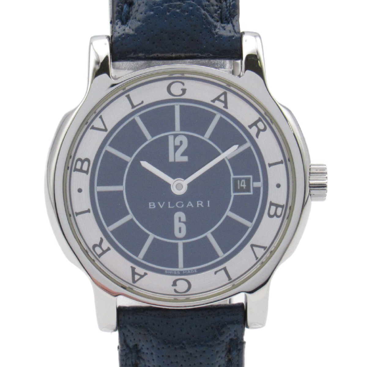 Bulgari Solo Tempo Brand Off Bvlgari нержавеющая сталь часы SS/кожа использовали дамы