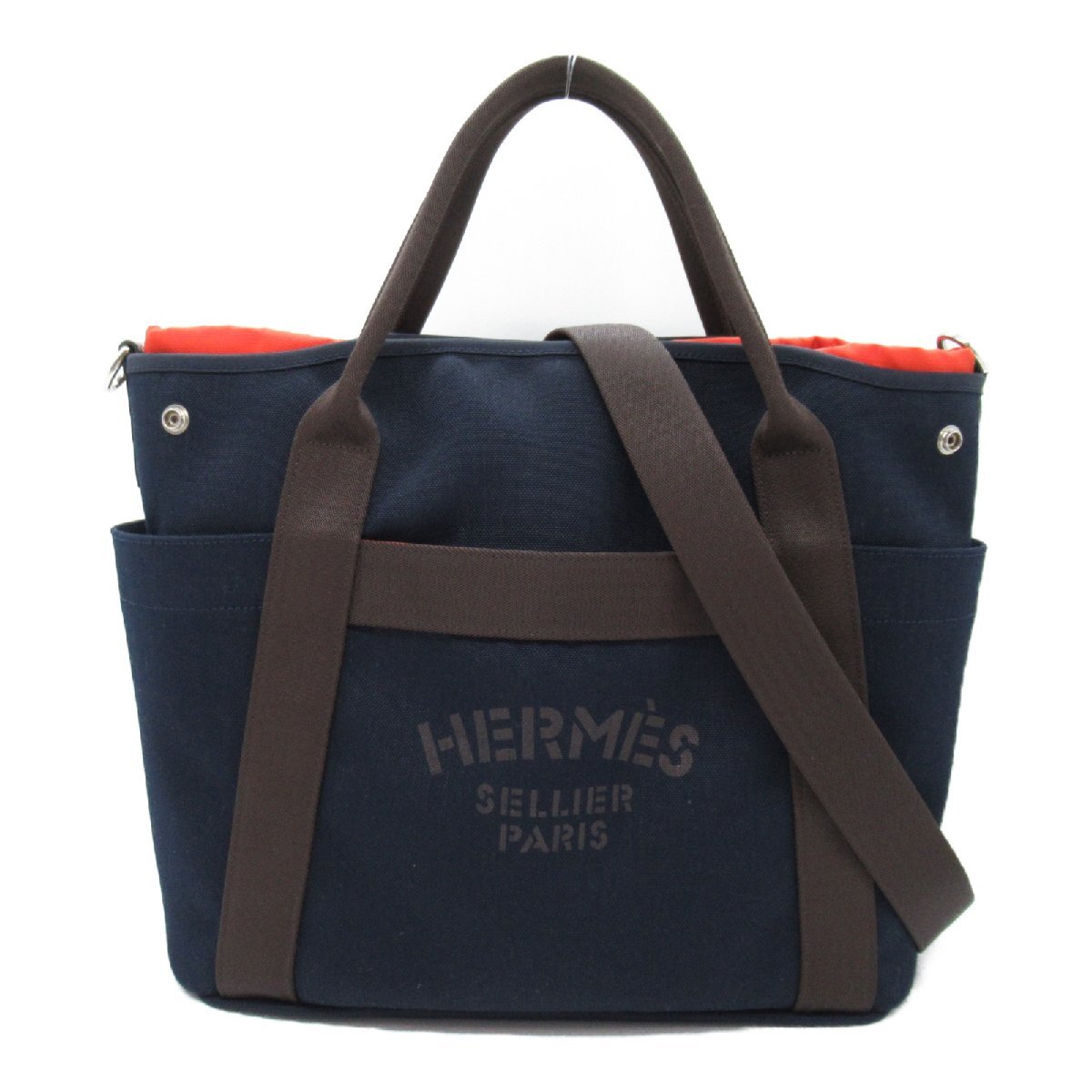 エルメス サックドパンサージュ トートバッグ ブランドオフ HERMES キャンバス トートバッグ トワルシェブロン/レザー 中古 メンズの画像1