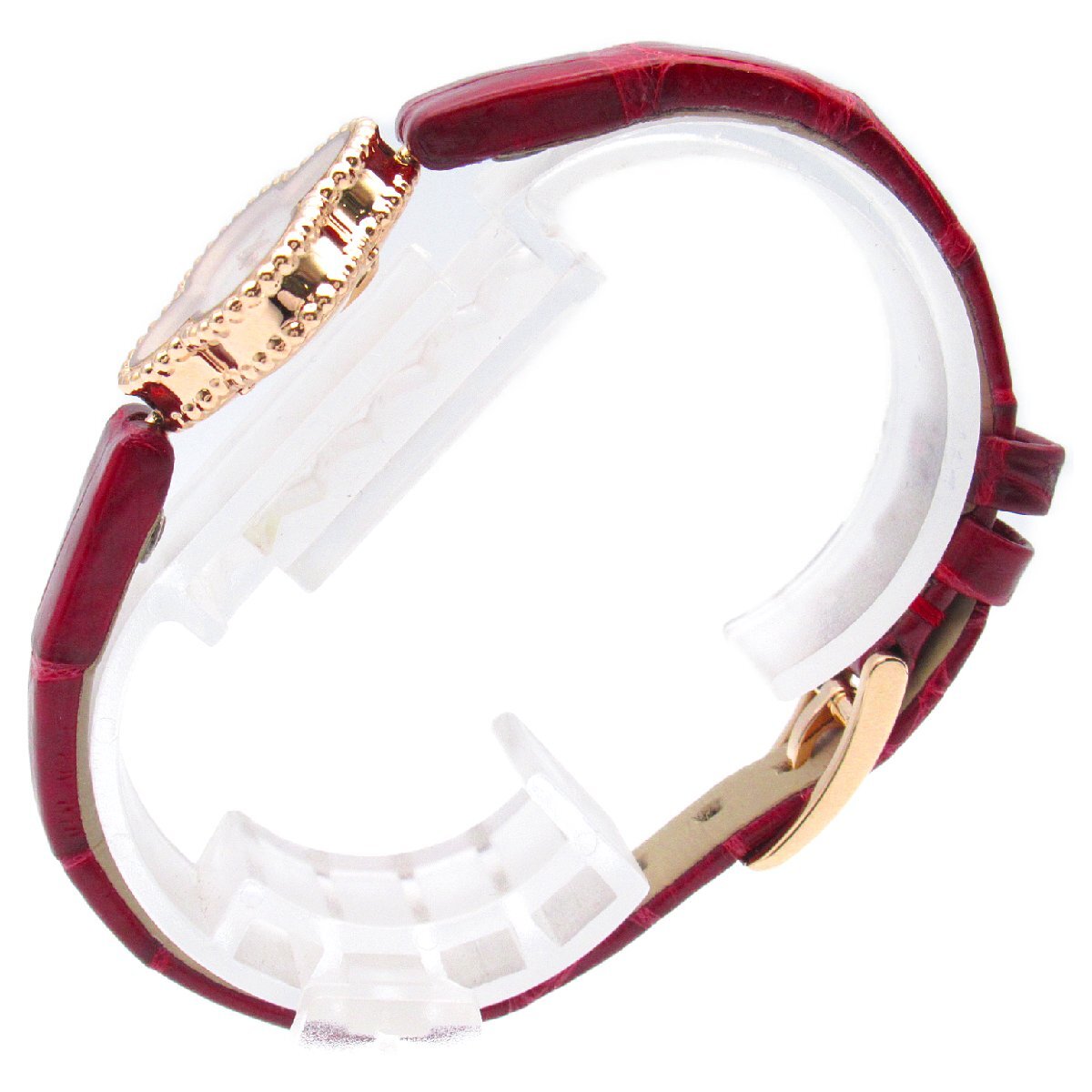  Van Cleef & Arpels Suite aru handle bla brand off K18PG( pink gold ) wristwatch PG/ black ko leather used lady's 