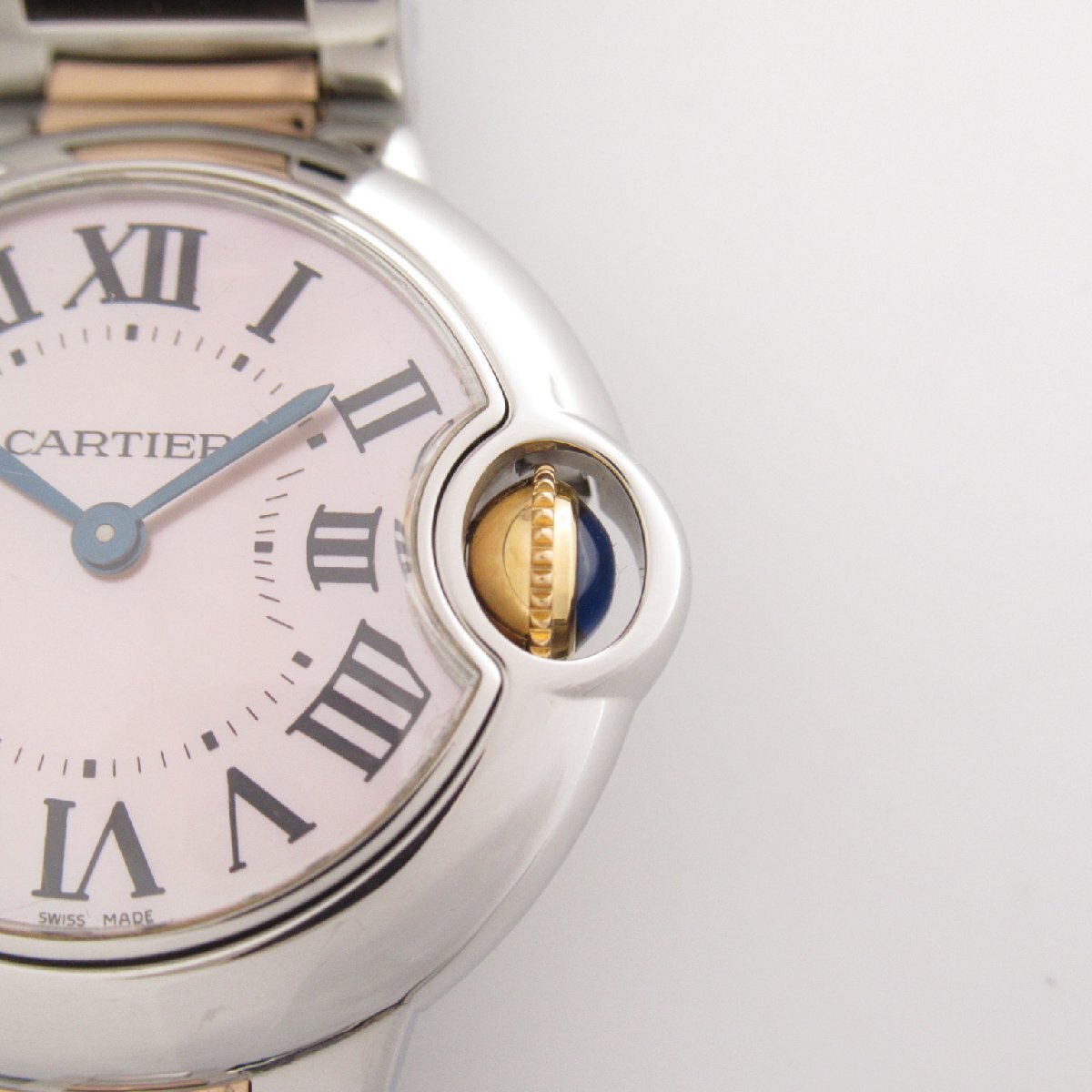  Cartier ba long blue SM wristwatch watch brand off CARTIER K18PG( pink gold ) wristwatch PG/SS used lady's 