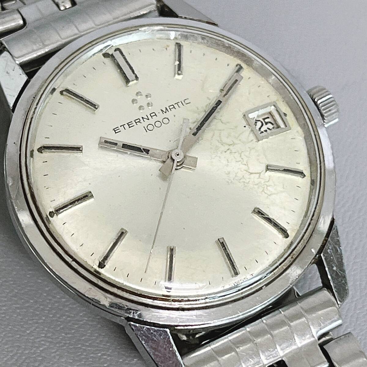 ETERNA MATIC Eterna matic 1000 self-winding watch Date silver face wristwatch 