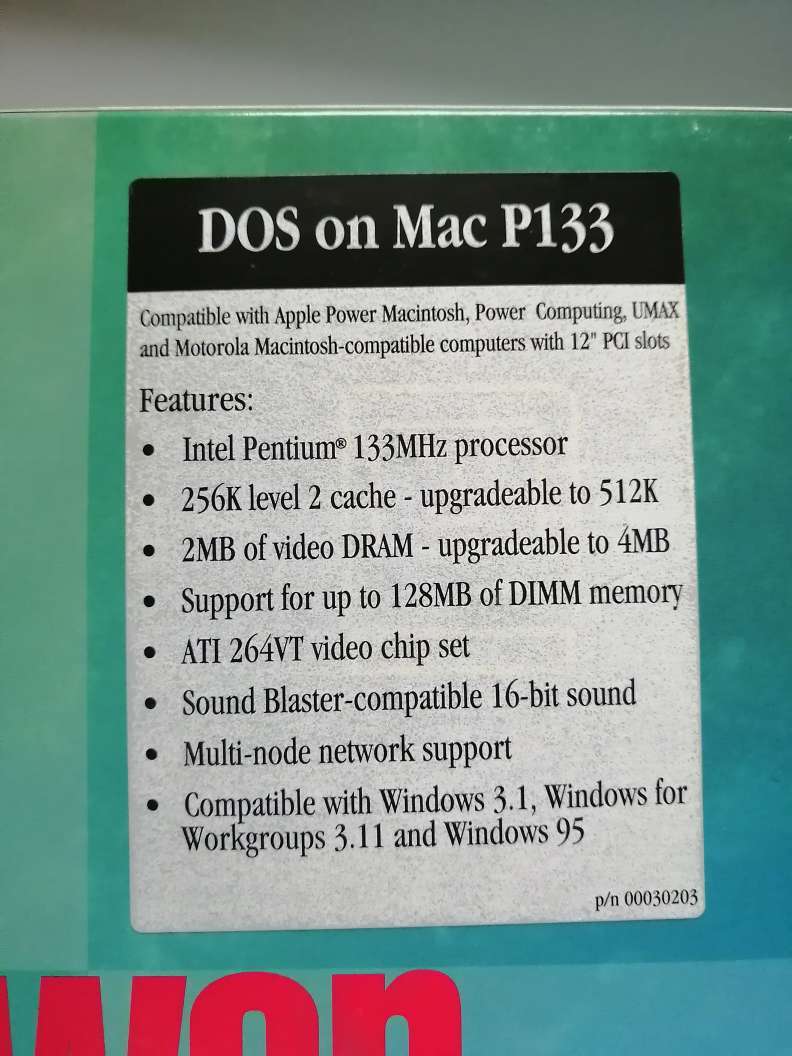 【未開封新品】Radius Dos on Mac P133 Pentium 133MHz CPU PCI 拡張コンピューターボード (Apple DOS Compatibility Card より性能上)の画像3
