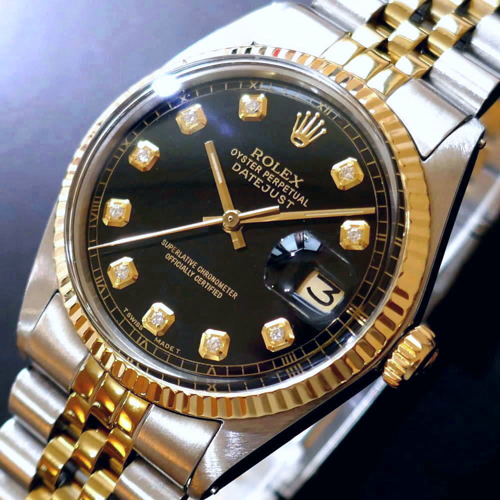 ★デッドS級極美品!!■ROLEX デイトジャスト■10Pダイヤ ブラック文字盤■R,1601★OH済!の画像1