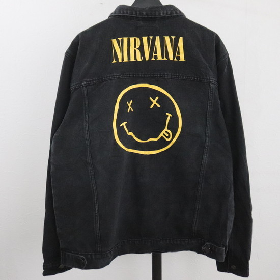 I159 2000年代製 NIRVANA デニムジャケット■00s 表記3XLサイズ ブラック 黒 NEVERMIND バンド ロック アメカジ ストリート 古着 古着卸の画像1