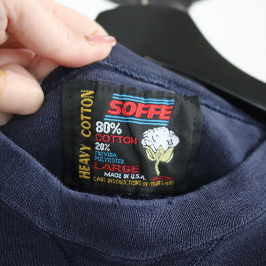 d122 90sビンテージ SOFFE PEPUSI刺繍プリントスウェット■1990年代製 表記Lサイズ USA製 ネイビー ペプシ アメカジ 古着 古着卸 80sの画像3