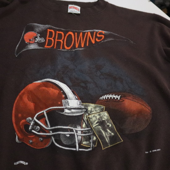 d118 90sビンテージ NUTMEG BROWNS刺繍プリントスウェット■1990年代製 表記Mサイズ USA製 NFL ブラウンズ ブラウン 古着 古着卸_画像8