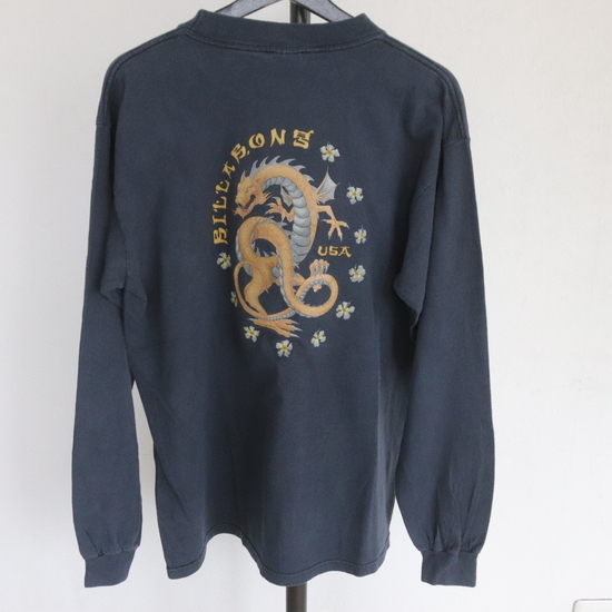 X333 2000年代製 Billabong ビラボン 長袖Tシャツ■00s 表記Lサイズ ドラゴン ラメ ネイビー ロンT 古着 アメカジ ストリート 90s 80s 70sの画像2