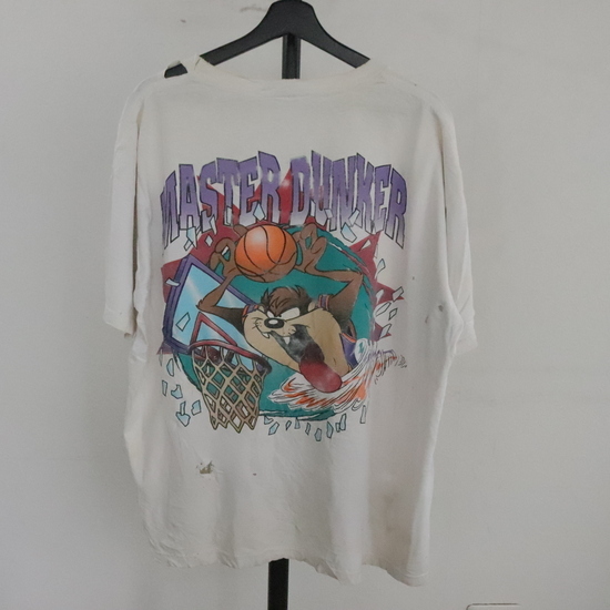 d328 90sビンテージ NOVEL半袖プリントTシャツ■1990年代製 表記Lサイズ ホワイト タズマニアンデビル ボロ 襤褸 BORO アメカジ ストリートの画像2