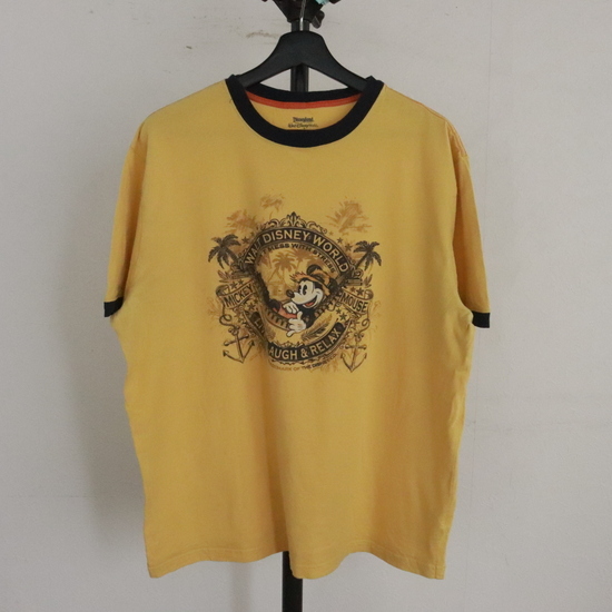 G391 2000年代製 Disney ディズニー ミッキーマウス 半袖リンガーTシャツ■00s 表記Lサイズ イエロー 黄色 アメカジ キャラクター 古着卸_画像1