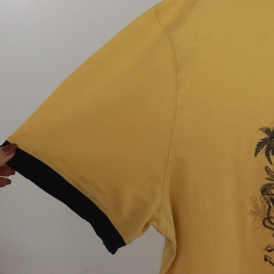 G391 2000年代製 Disney ディズニー ミッキーマウス 半袖リンガーTシャツ■00s 表記Lサイズ イエロー 黄色 アメカジ キャラクター 古着卸_画像5