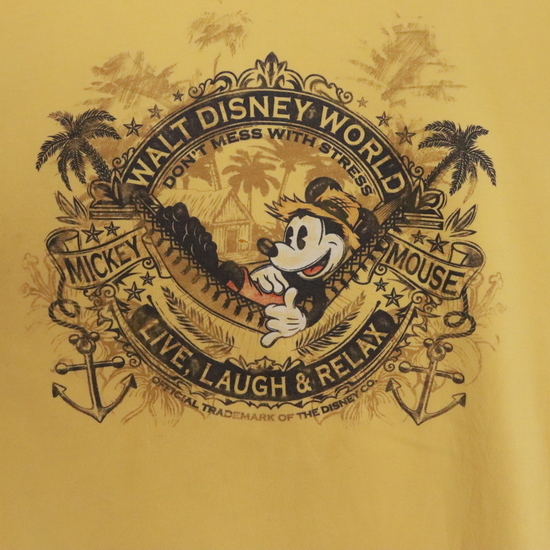 G391 2000年代製 Disney ディズニー ミッキーマウス 半袖リンガーTシャツ■00s 表記Lサイズ イエロー 黄色 アメカジ キャラクター 古着卸_画像4