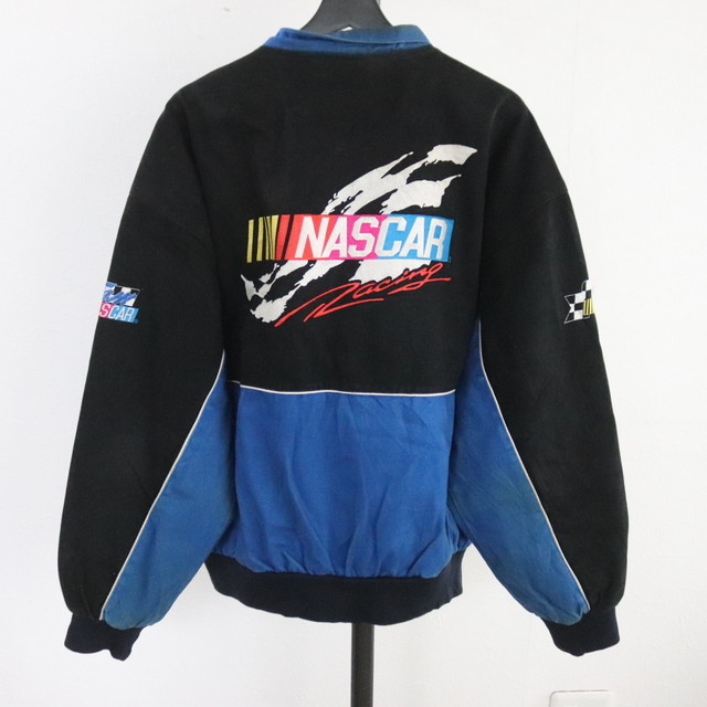 d58 90sビンテージ レーシングジャケット NASCAR■1990年代製 表記XLサイズ 古着 アメカジ ストリート ブラック ジェフファミルトン 80sの画像2