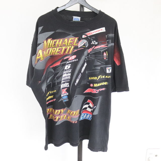 A406 90sビンテージ TULTEX レーシングTシャツ■1990年代製 表記2XLサイズ YAMAZEN ブラック 両面プリント アメカジ 古着 古着卸 80sの画像1