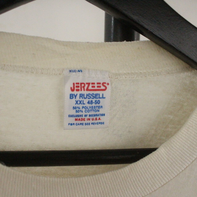 A428 90sビンテージ JERZEES モーターサイクルプリントTシャツ■1990年代製 表記2XLサイズ USA製 ホワイト アメカジ 古着 古着卸 80sの画像3