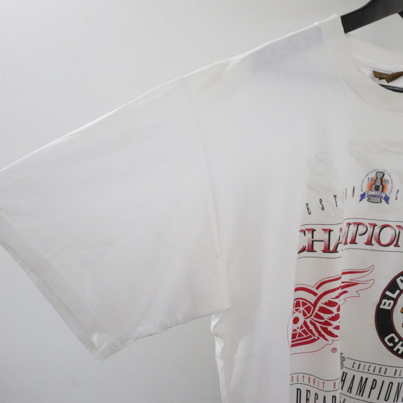 f300 90sビンテージ NUTMEG NHL レッドウィングス 半袖プリントTシャツ USA製■1990年代製 表記Lサイズ 白 ホワイト アメカジ 古着 古着卸_画像6