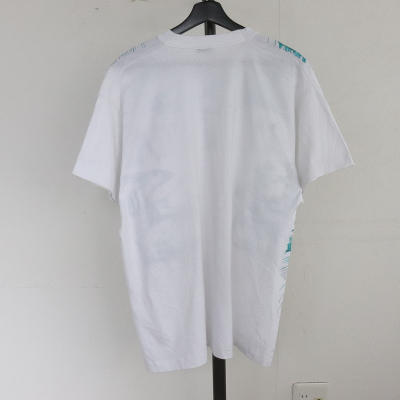 Z240 90sビンテージ USA製 フルーツオブザルーム 半袖Tシャツ■1990年代製 表記XLサイズ ホワイト 白 ラメ ハンドペイント アメカジ 古着の画像2