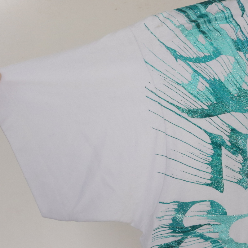 Z240 90sビンテージ USA製 フルーツオブザルーム 半袖Tシャツ■1990年代製 表記XLサイズ ホワイト 白 ラメ ハンドペイント アメカジ 古着の画像5