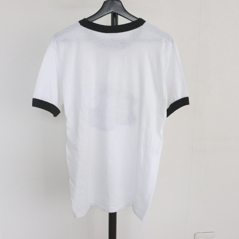 T321 80sビンテージ スクリーンスターズ FARMTODAY リンガーTシャツ USA製■1980年代製 表記Lサイズ 白 ホワイト ブラック アニマル 70sの画像2