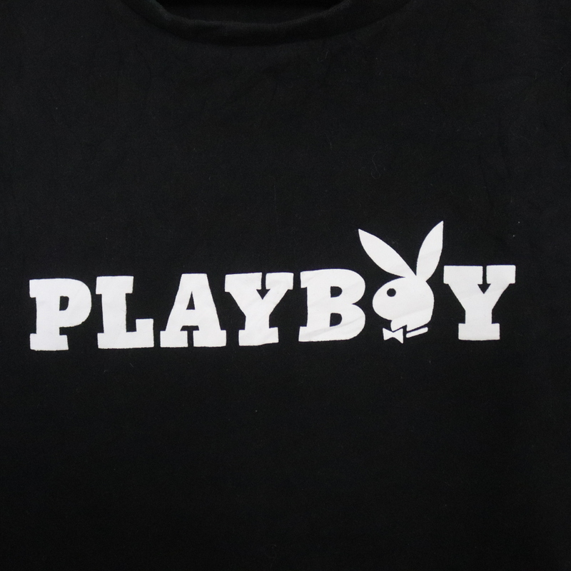 S383 2000年代製 PLAYBOY プレイボーイ プリントTシャツ■00s 表記Mサイズ 黒 ブラック アメカジ ストリート ロゴ アンティーク 古着卸 90s_画像4