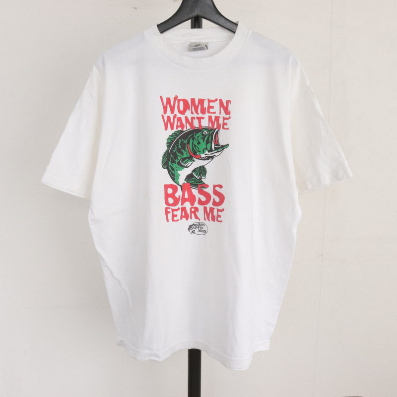 i169 90sビンテージ GOFISH 半袖プリントTシャツ■1990年代製 表記XLサイズ 白 ブラックバス アニマル アメカジ ストリート 古着 80s 70s_画像1