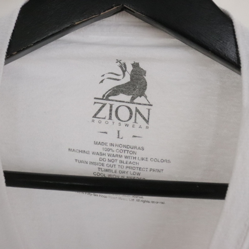 f303 2000年代製 ZION ボブマーリー BOBMARLEY プリントTシャツ■00s 表記Lサイズ 白 ホワイト アメカジ ストリート ラスタ レゲエ 古着卸の画像3