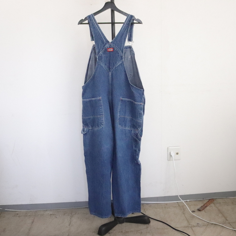 f331 80sビンテージ Dickies ディッキーズ オーバーオール USA製■1980年代製 表記44インチ ブルー デニム ワーク アメカジ ストリート 70sの画像2