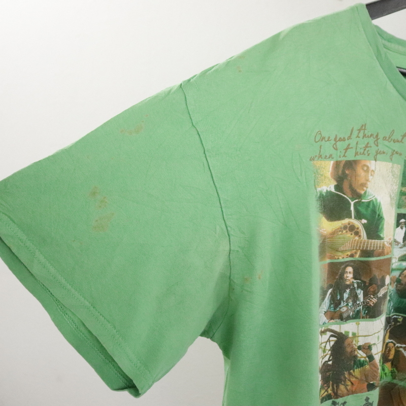 W356 2000年代製 ZION ボブマーリー 半袖プリントTシャツ■00s 表記2XLサイズ グリーン 緑 レゲエ アメカジ ストリート 古着 古着卸 90sの画像5