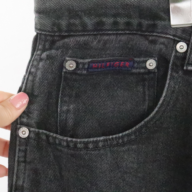 W438 90s Vintage TOMMYHILFIGER Tommy Hilfiger Denim шорты #1990 годы производства надпись 36 дюймовый черный шорты cargo б/у одежда .