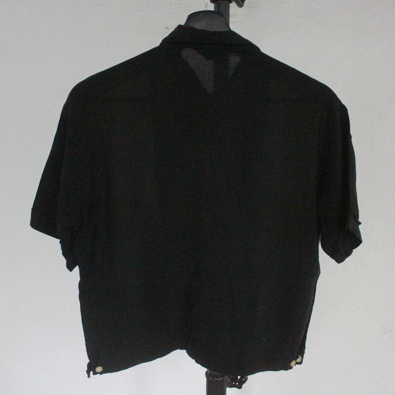 L407 60sビンテージ CAMPUS レーヨン 半袖シャツ USA製■1960年代製 表記Mサイズ 黒 ブラック アメカジ アンティーク ストリート 古着卸の画像2