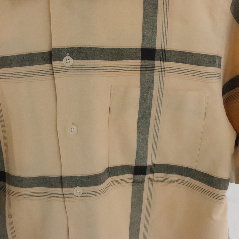 L480 2000年代製 ラルフローレン 半袖コットンシャツ■00s 表記Mサイズ ベージュ チェック リネン アメカジ ストリート 古着 古着卸 激安の画像4