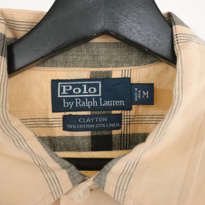 L480 2000年代製 ラルフローレン 半袖コットンシャツ■00s 表記Mサイズ ベージュ チェック リネン アメカジ ストリート 古着 古着卸 激安の画像3
