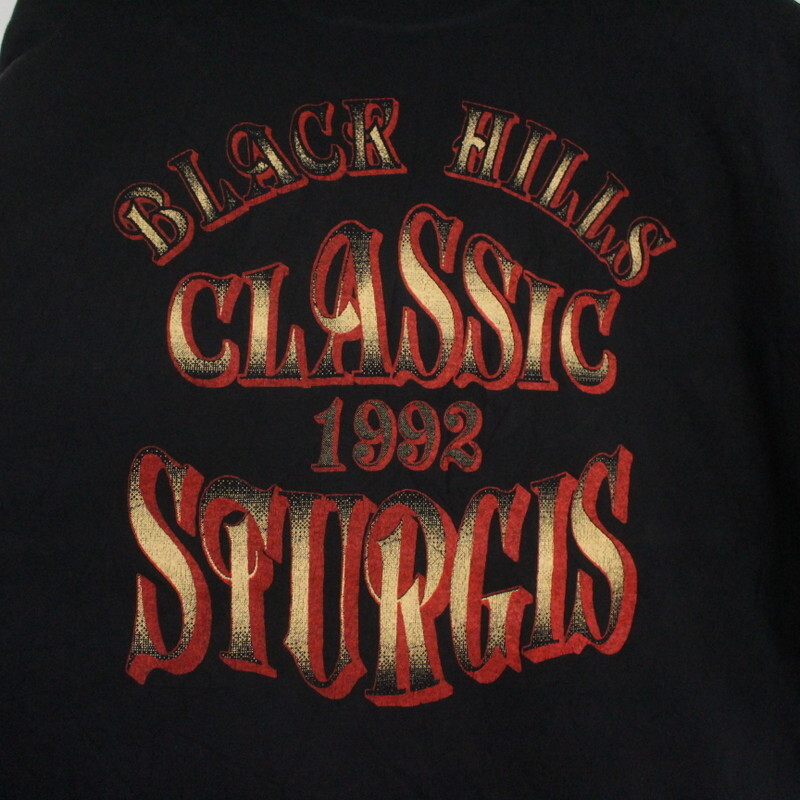 E389 90sビンテージ HANES ヘインズ STURGIS プリントTシャツ USA製■1990年代製 表記XLサイズ 黒 ブラック アメカジ ストリート 古着卸