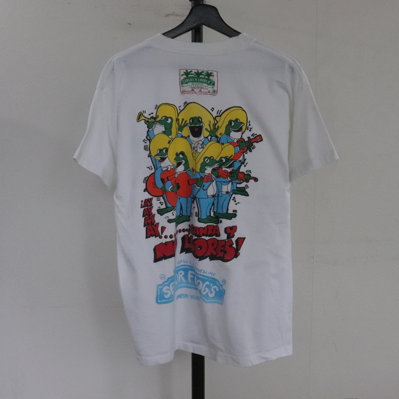 Z349 90sビンテージ CARLOS'NCHARLIE'S 半袖プリントTシャツ■1990年代製 表記Mサイズ 白 ホワイト アニマル アメカジ ストリート 古着 80s_画像1