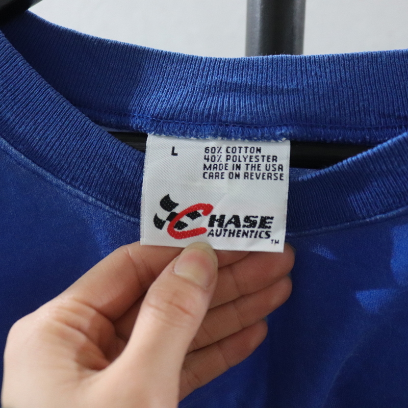 L336 90sビンテージ CHASE 半袖Tシャツ USA製■1990年代製 表記Lサイズ ブルー レーシング スーパーマン 古着 アメカジ ストリート 古着卸の画像3