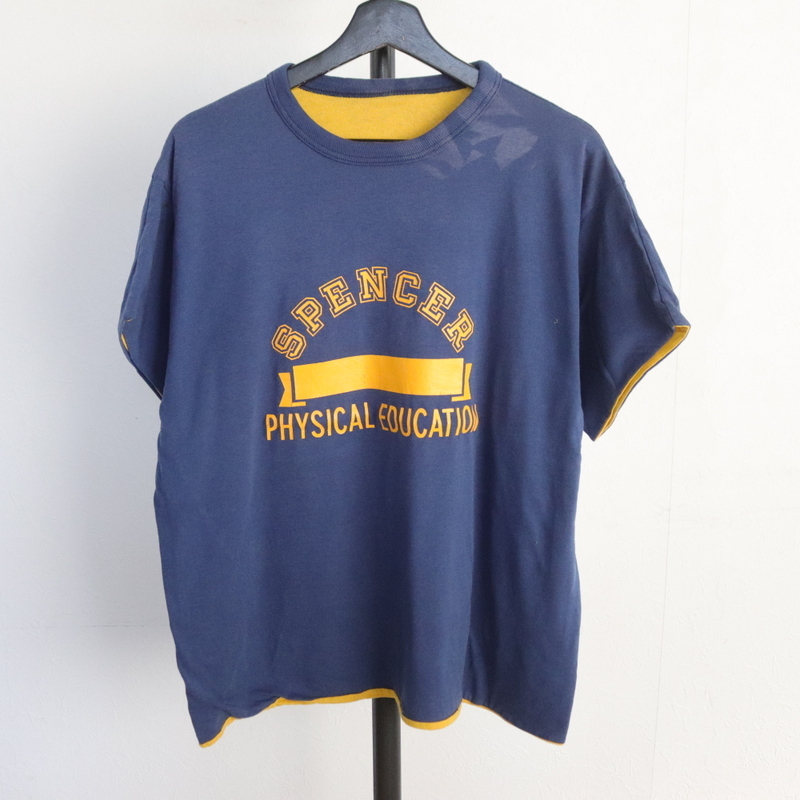 d223 80sビンテージ 半袖リバーシブルTシャツ■1980年代製 約Lサイズ ネイビー 紺色 アメカジ ストリート 激安 希少 古着 卸売 90s 00s_画像1