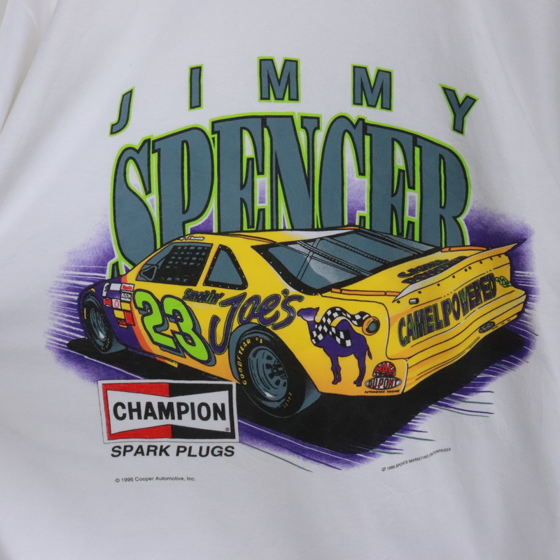 D445 90sビンテージ フルーツオブザルーム 半袖プリントTシャツ■1990年代製 表記XLサイズ 白 レーシング アメカジ ストリート 古着 古着卸_画像7