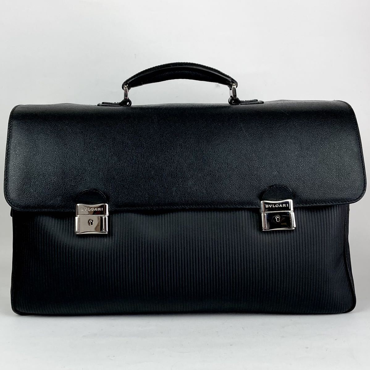 美品 BVLGARI ブルガリ ミレリゲ ビジネスバッグ ブリーフケース メンズ トート PVC レザー 革 ブラック 黒 A4収納 1円 書類 カバン 鞄の画像2