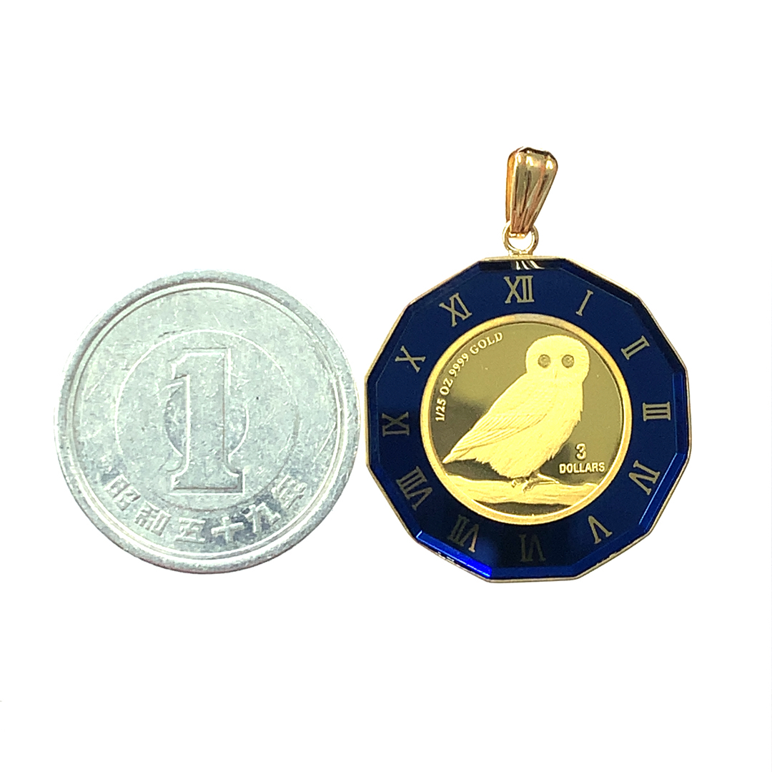フクロウ 金貨 ツバル 2009年 K18/24 純金 4.9g 1/25オンス コイントップ イエローゴールド コレクション Gold 保護ガラス付き